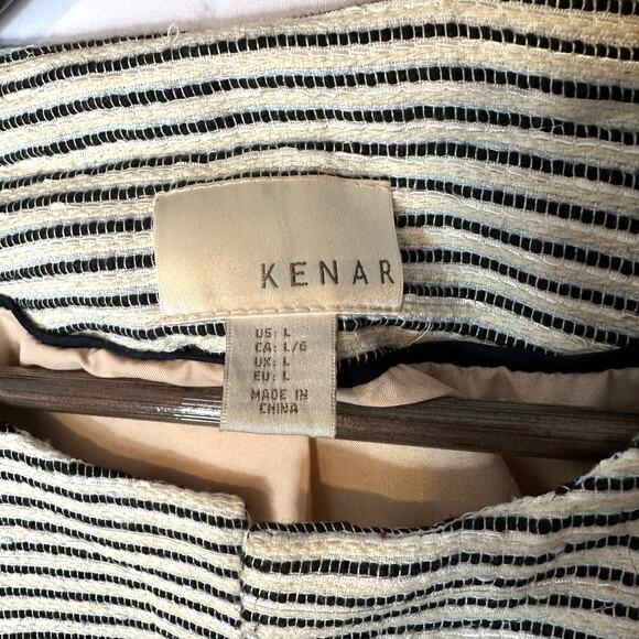 KENAR White Black Stripe Open Front Professional Blazer Jacket Women's Large - Picture 4 of 6